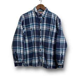Wrangler Men's Fleece Lined Plaid Button Up Shirt Blue White
Size Small
